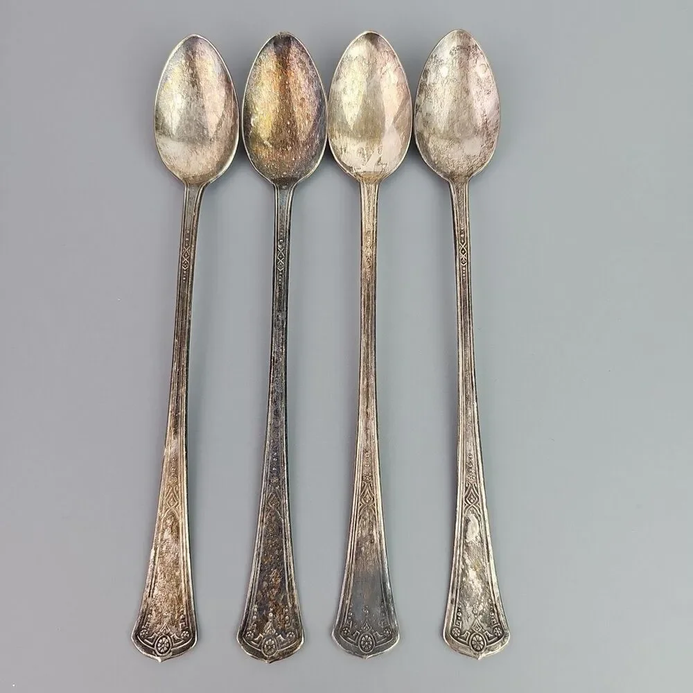 S.E.B. Samuel E. Bernstein Silver Plate Ice Tea Spoons Copper Core Set 4